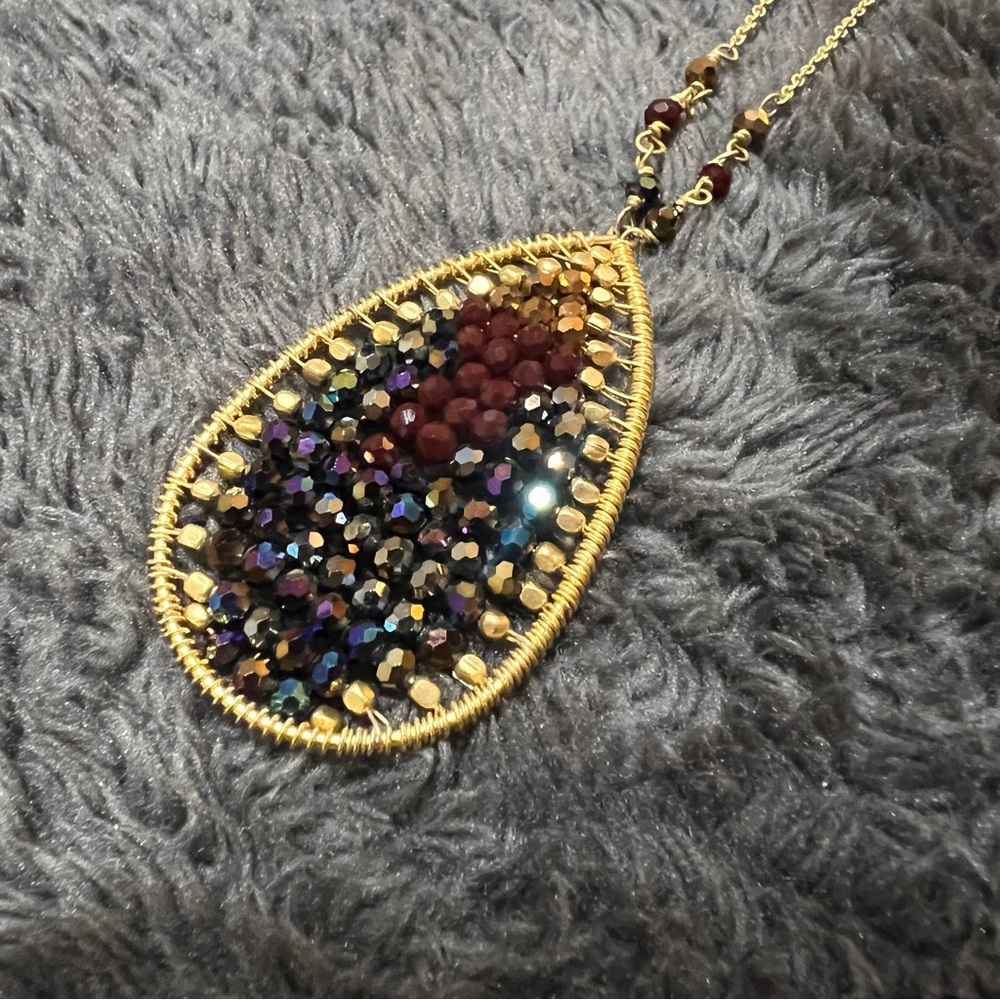 Nakamol gold beaded teardrop leaf necklace